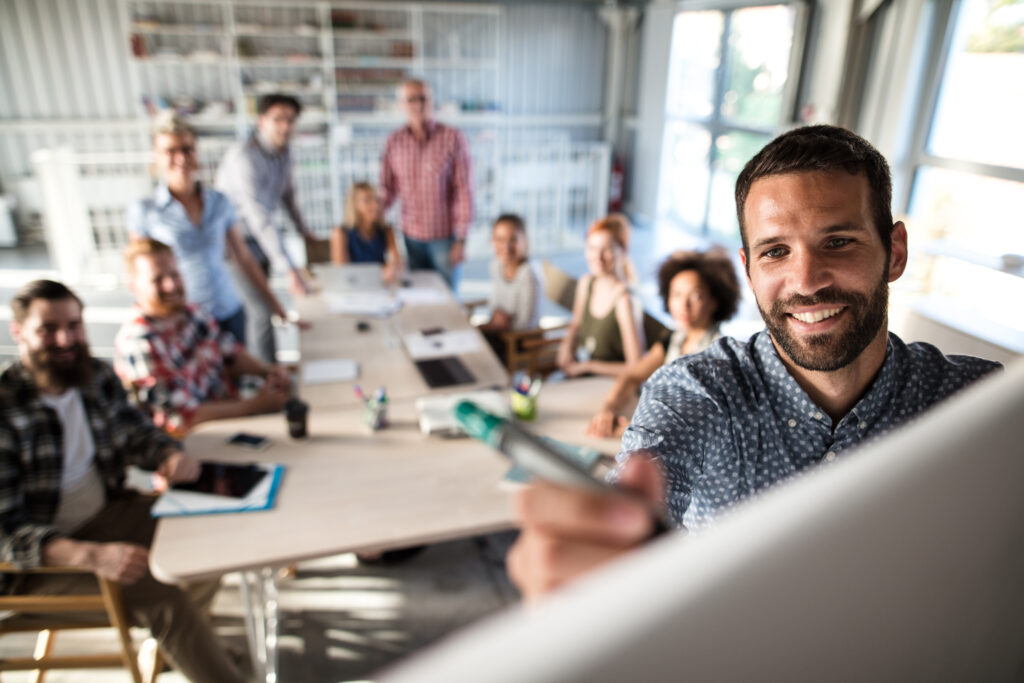Businessman leading a training session