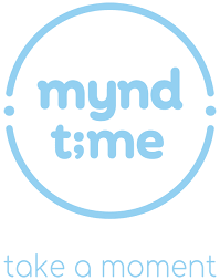 White background with light blue logo for 'myndtime' company.